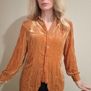 Coldwater Creek Crushed Velvet Button-Down in Copper